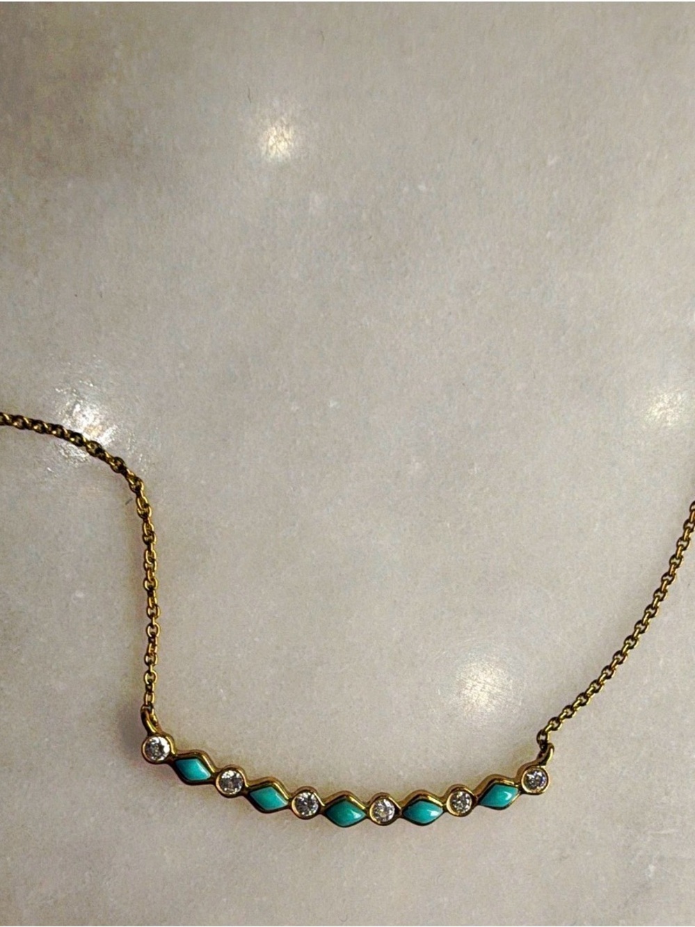 Sydney Evan Diamond and Turquoise Bezel Bar Necklace